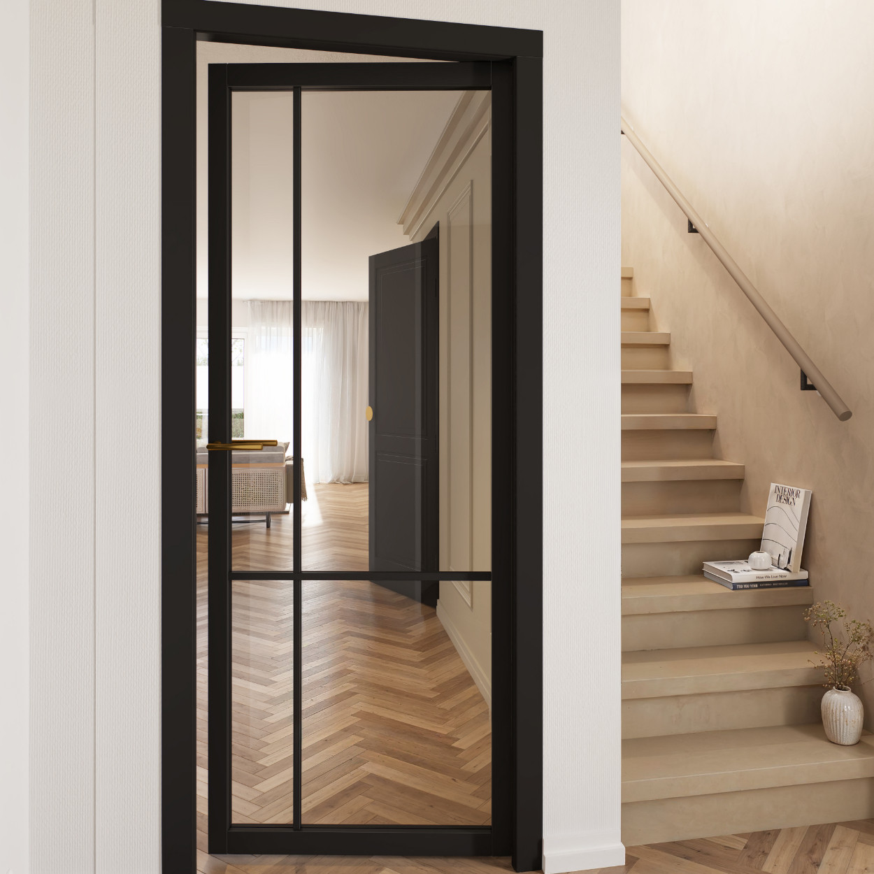 Binnendeur Skantrae SSL 14509 Blank Glas Zwart Gelakt